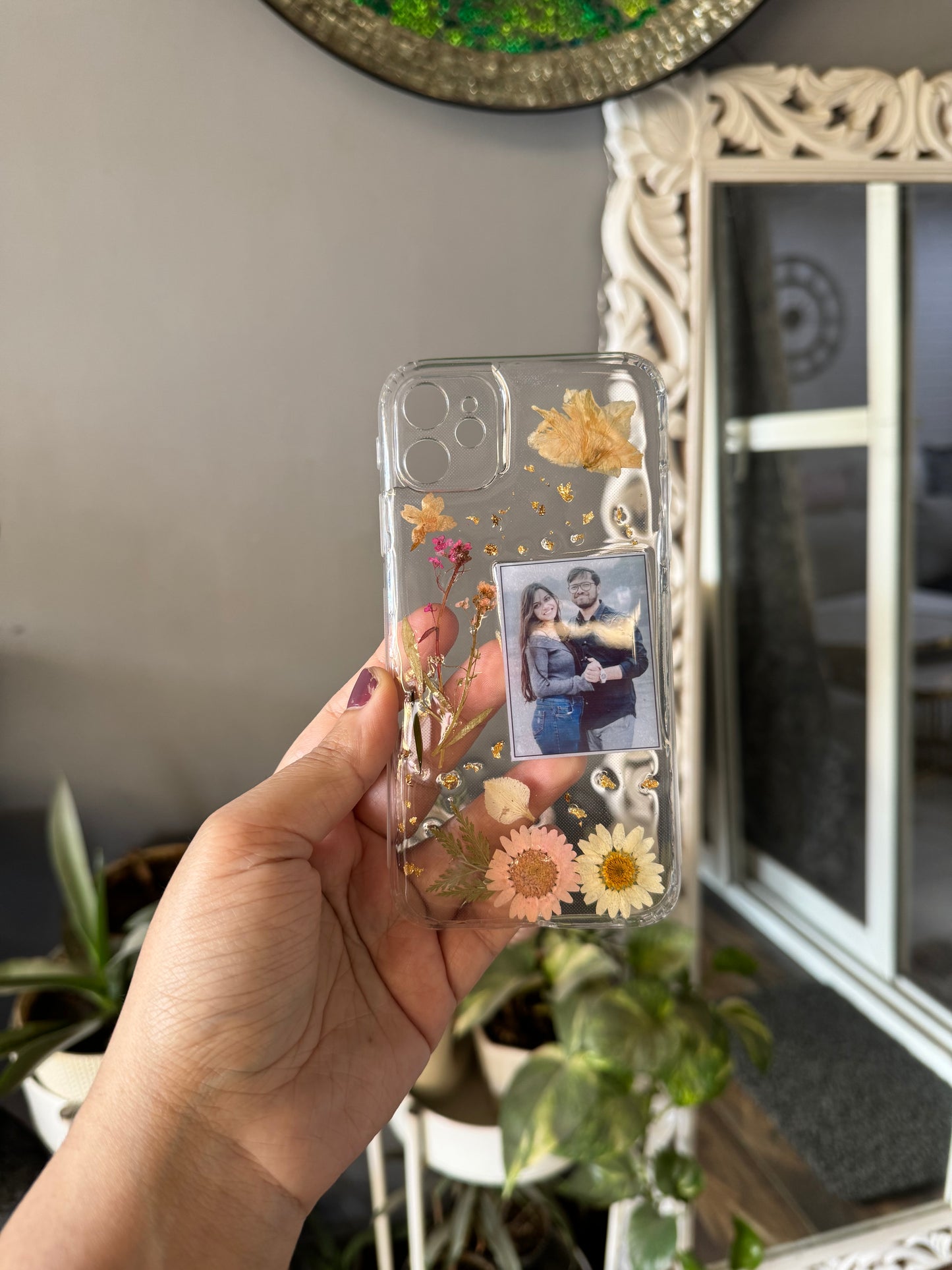Customised Photo Mobile Cover with Real Pressed Flowers