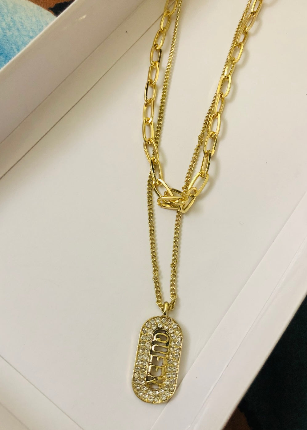 Gold-plated Multi Layered Zircon QUEEN Necklace