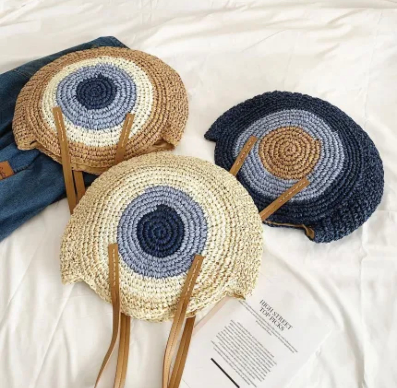 Evil Eye Round Straw Shoulder Bag