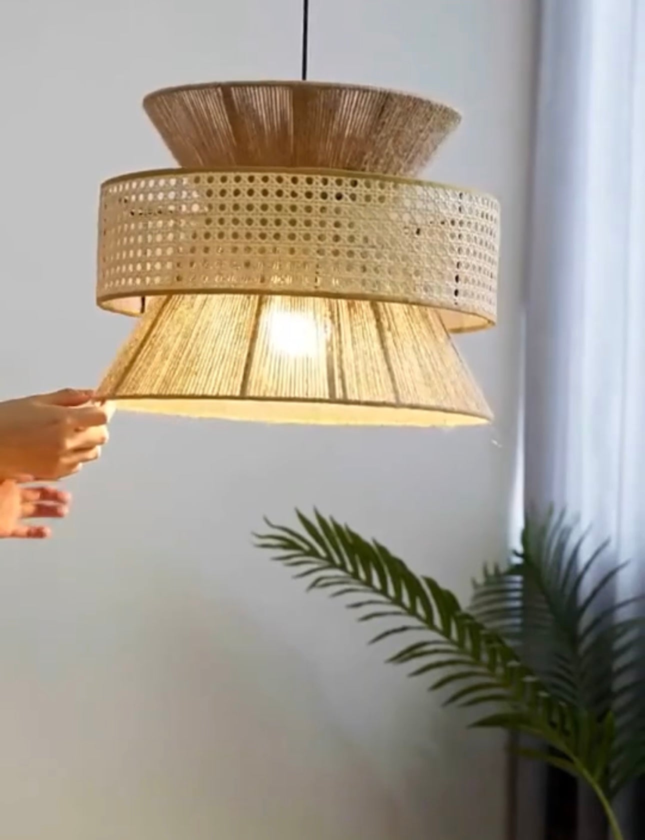 Vintage Wabi Sabi Handmade Rattan Hemp Chandelier Pendant Light