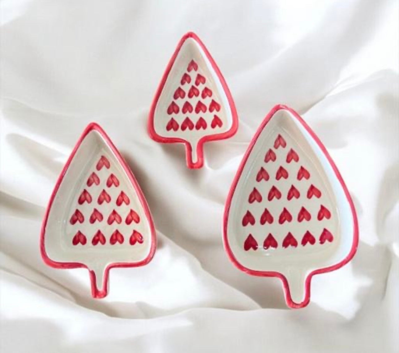 Ceramic Leaf Shaped Heart Print Serving Trays - Set of 3
