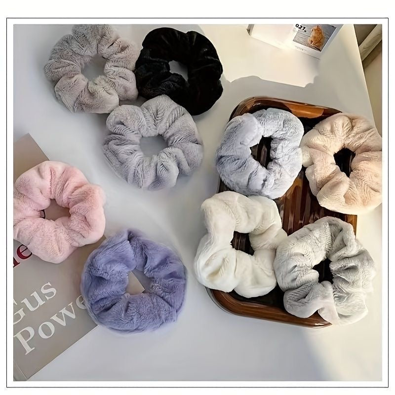 Korean Thick Plush Velvet Scrunchies - Set of 4 (Assorted Colors)