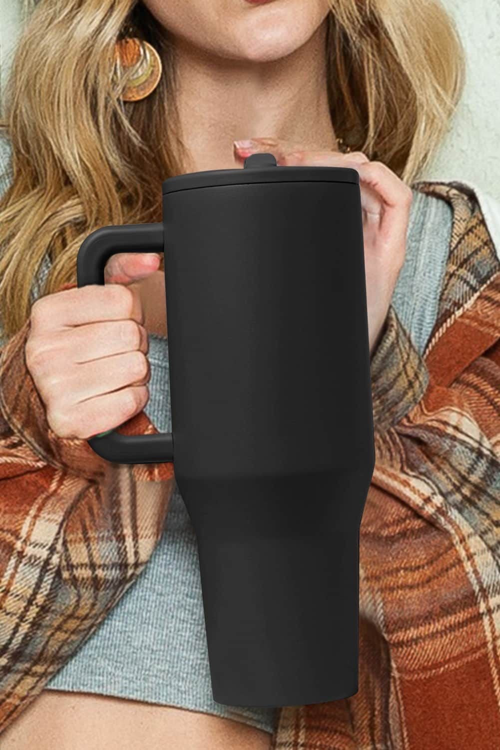 Stanley Mug Imitation Tumbler with Straw & Lid (Matte Black)