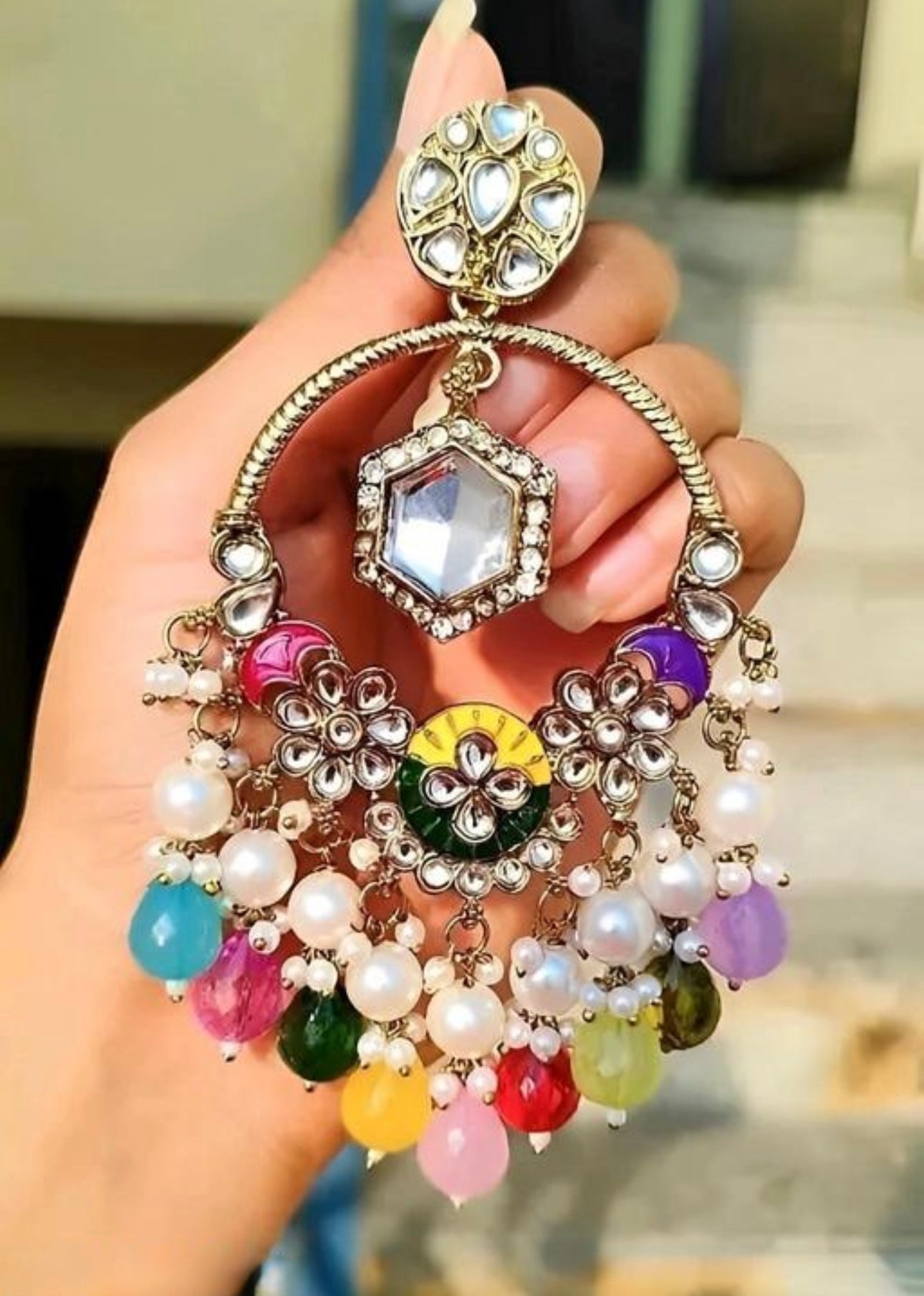Exquisite Multicolour Heavy Chandbali Dangler Earrings