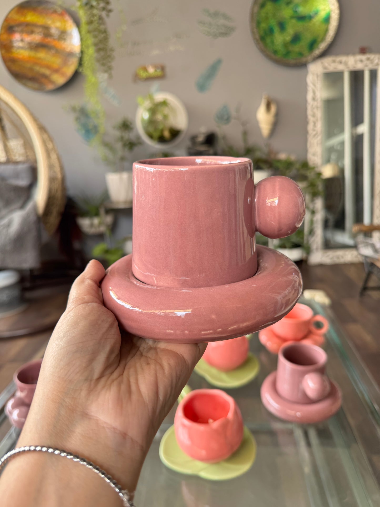 Chunky Ball Handle Mug & Saucer Set