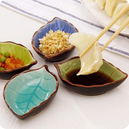 Ceramic Leaf Shaped Small Dip/Chutney Bowls - Set of 4