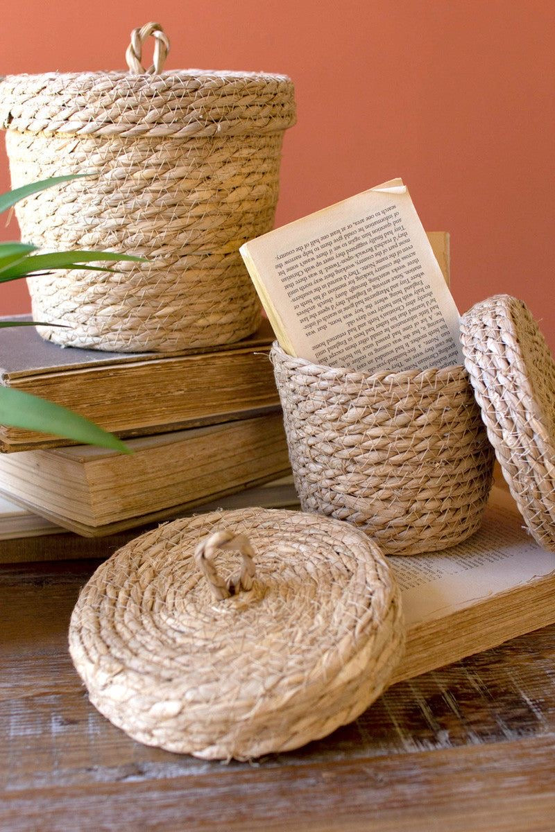 Natural Jute Coasters - Set of 6 with Basket