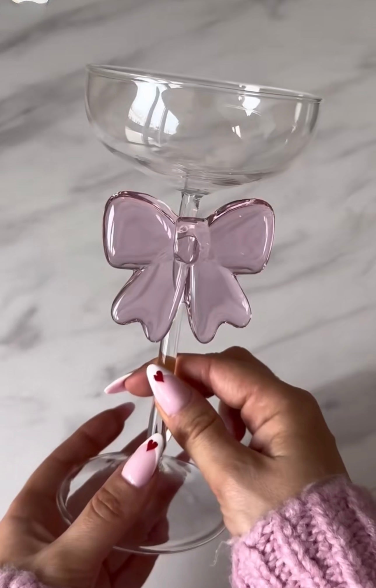 Exquisite Pink Bow Coupe Wine Glass