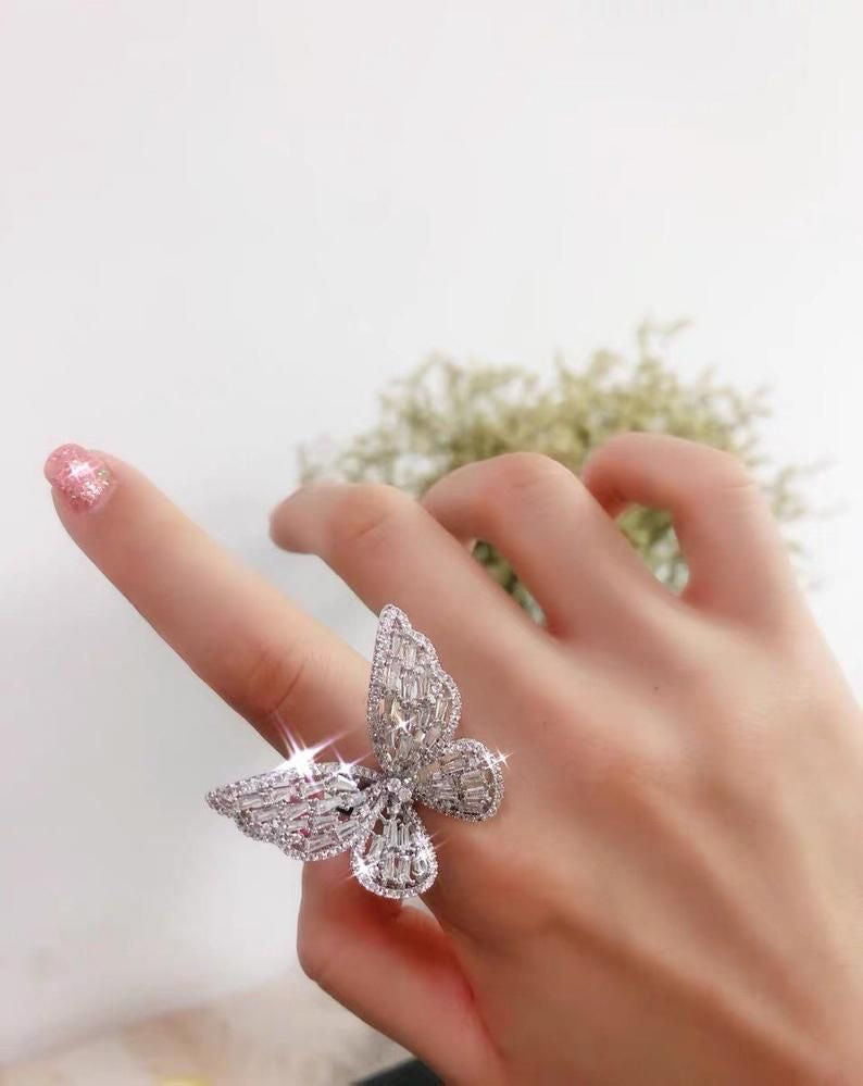 Sparkly Butterfly Statement AD Ring