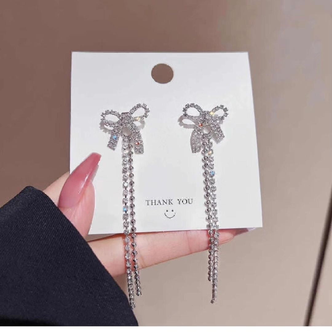 Sparkling Bow Knot Rhinestone Drop Earrings