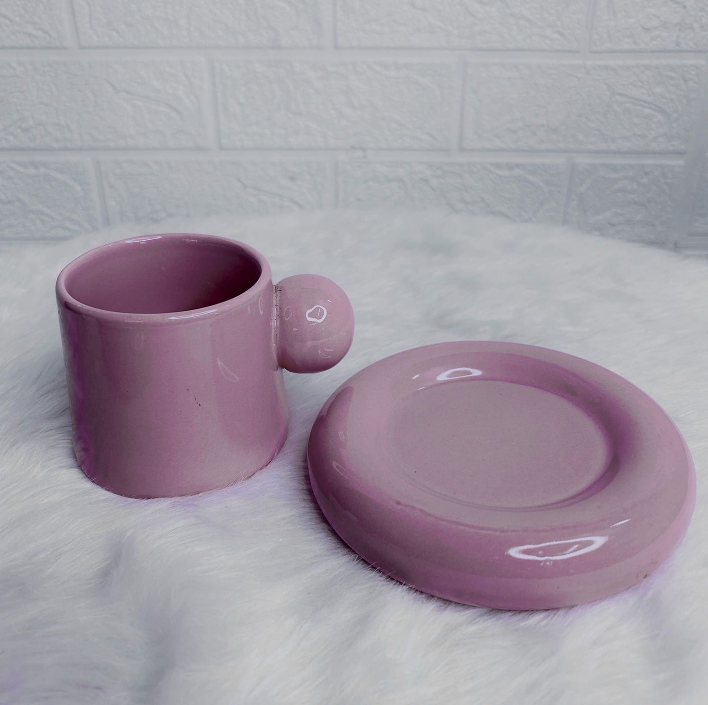 Chunky Ball Handle Mug & Saucer Set