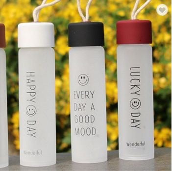 Happy Morning Frosted Glass Water Bottle - 360 ML