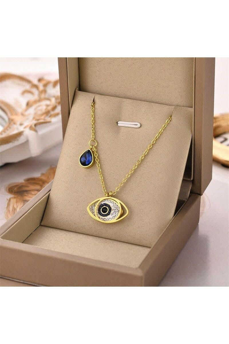 Minimalist Gold Plated Evil Eye Blue Charm Necklace