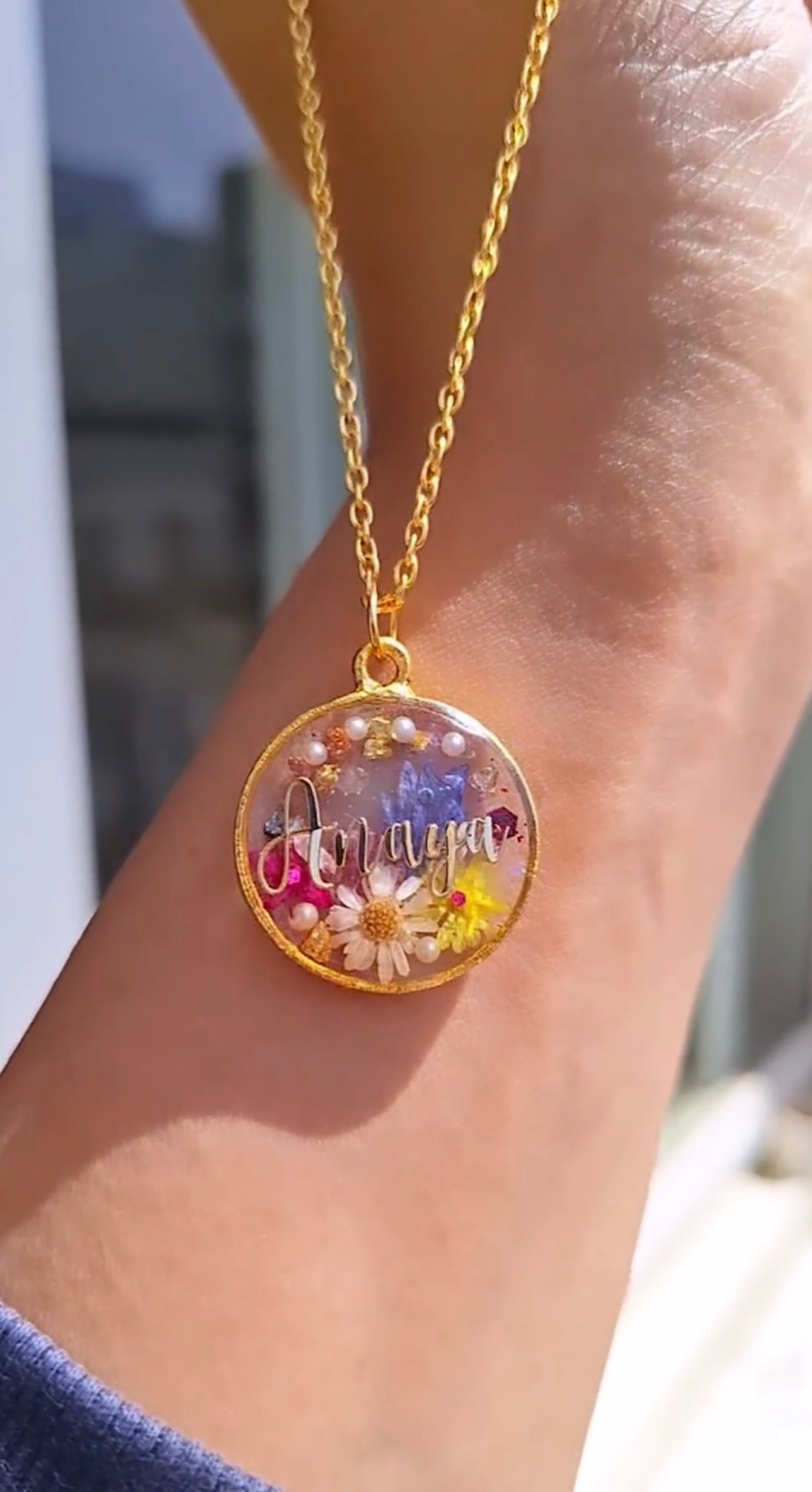 Personalised Name Pendant with Real Flowers