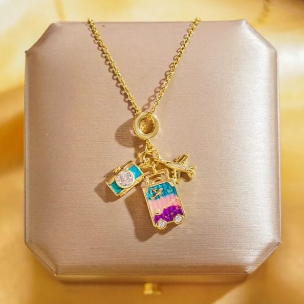 Exclusive Suitcase Airplane Travel Style Vacation Pendant/Neckpiece