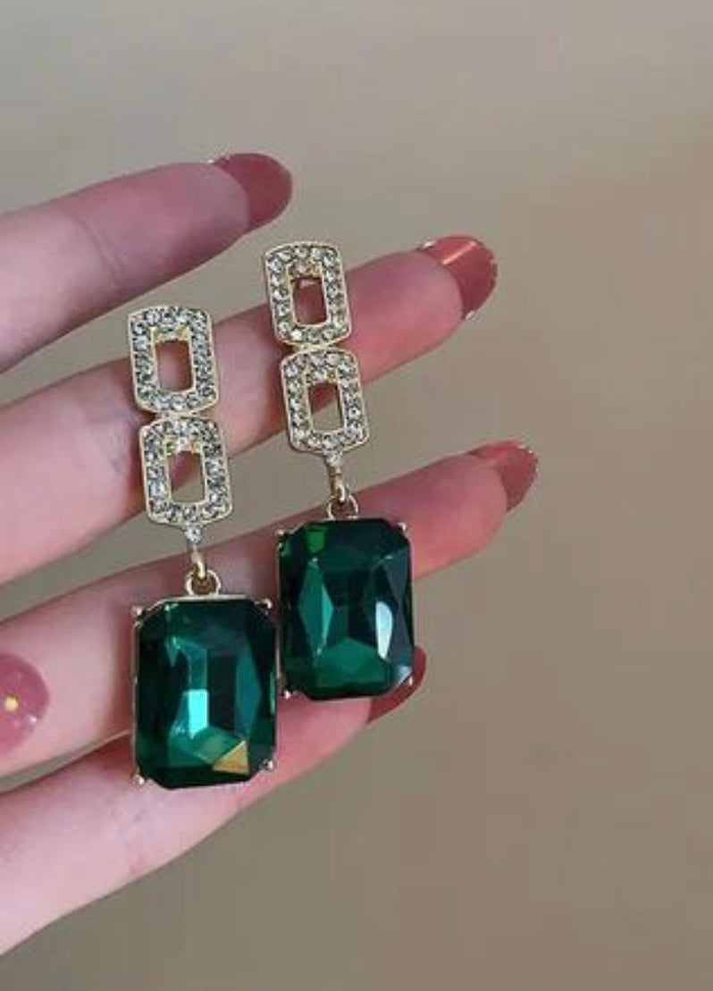 Classy Emerald Green Rhinestones Earrings