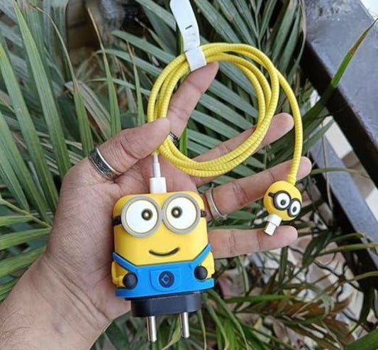 Cute Minion Design Charger Cover for Samsung Galaxy 25W Adapter Charger with Wire Saver