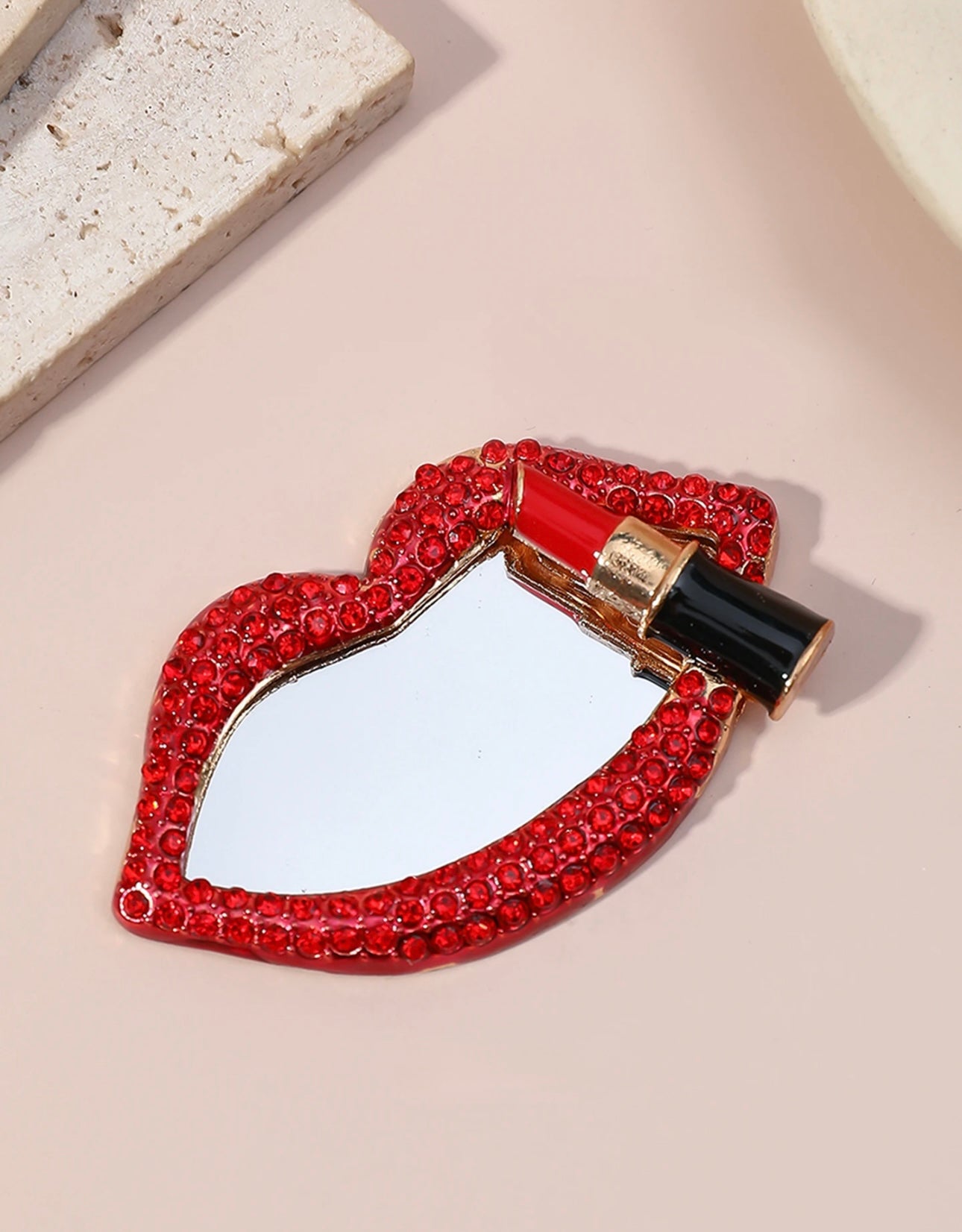 Rhinestones Studded Lip Shape Makeup Mirror
