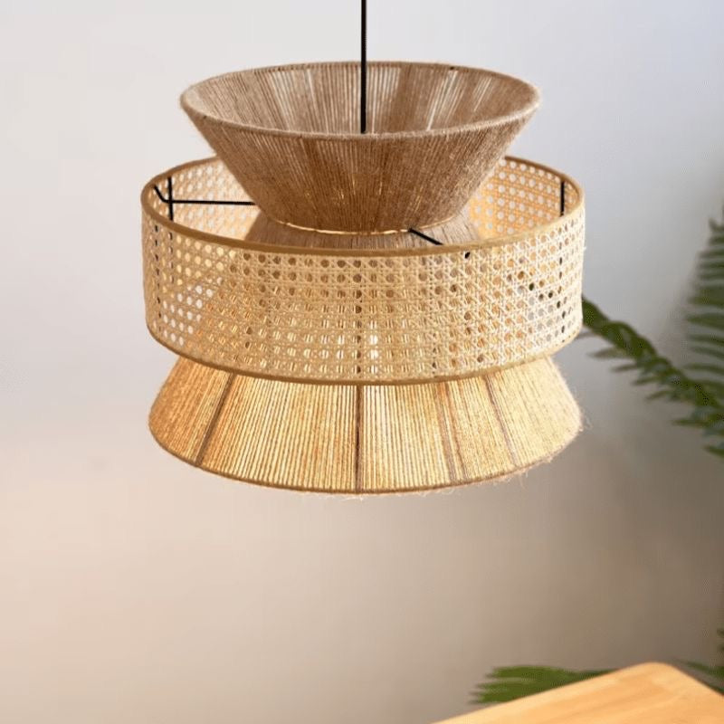 Vintage Wabi Sabi Handmade Rattan Hemp Chandelier Pendant Light