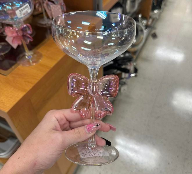 Exquisite Pink Bow Coupe Wine Glass