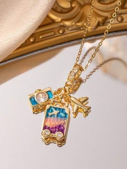 Exclusive Suitcase Airplane Travel Style Vacation Pendant/Neckpiece