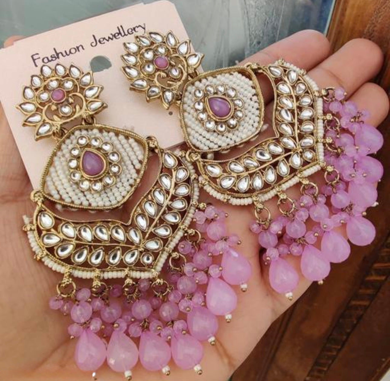 Graceful Heavy Chandbali Pearls Earrings