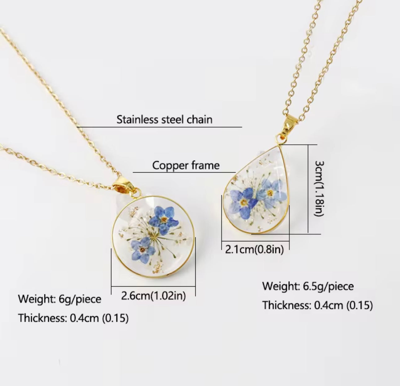 Pendant with Real Forget me not Flowers