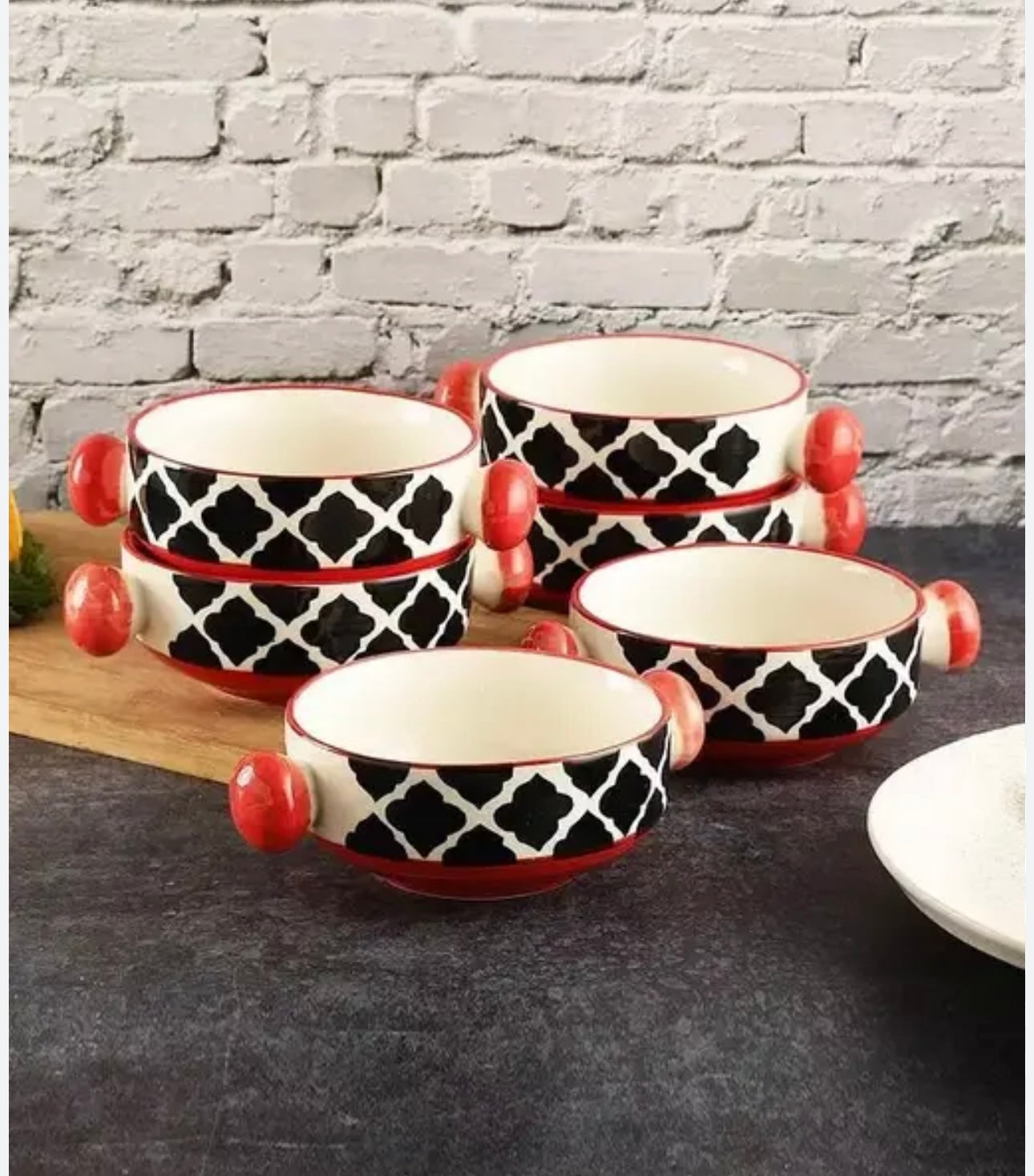 Antique Ceramic Hand Painted Mughal Design Pasta/Soup Serving Bowls - Set of 2