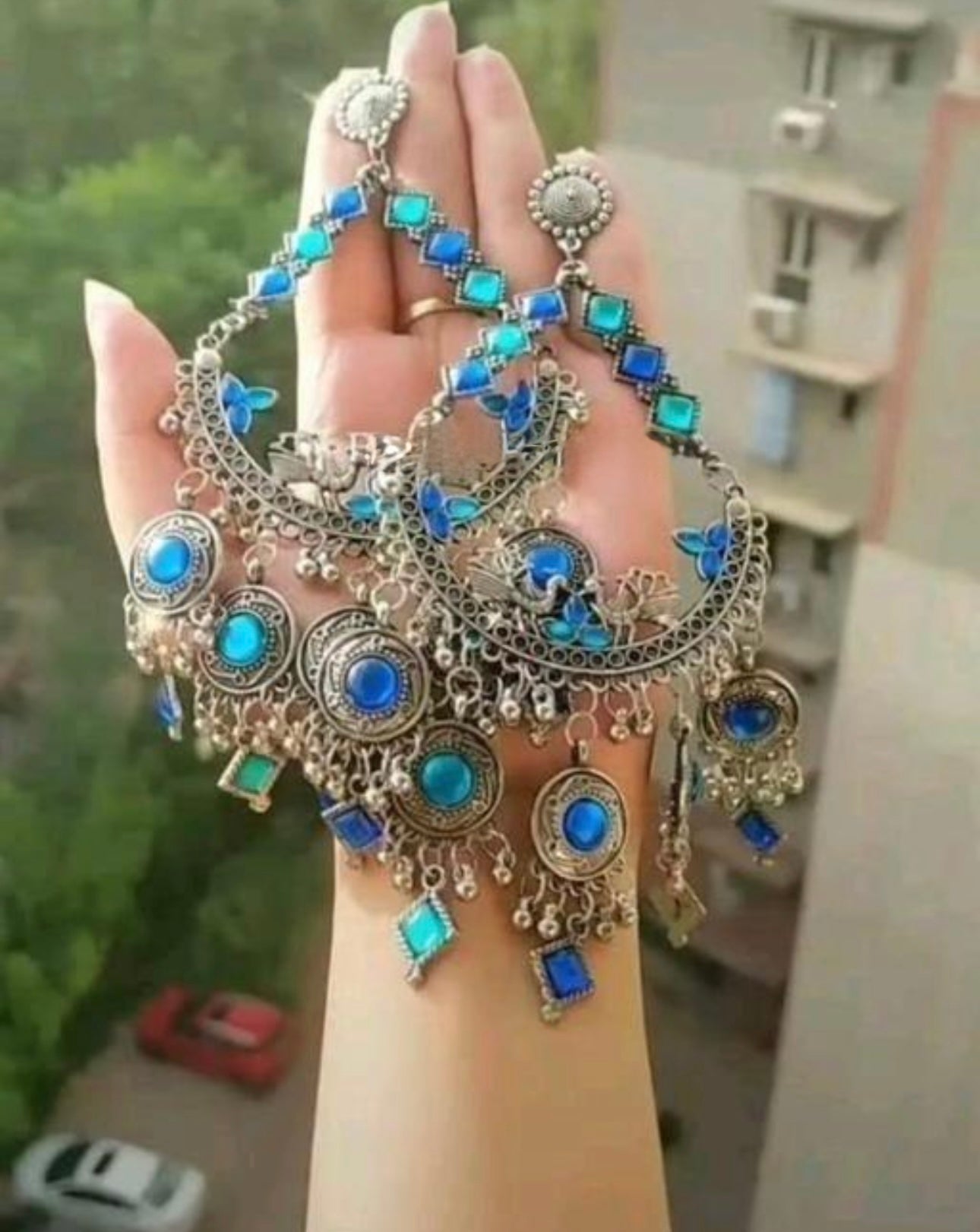 Large Oxidised Boho Jhumka Earrings