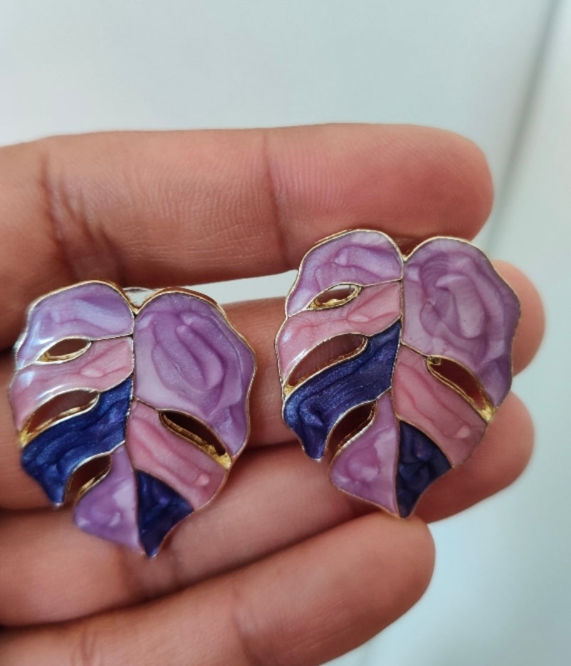 Purple Palm Tree Leaves Metal Earrings