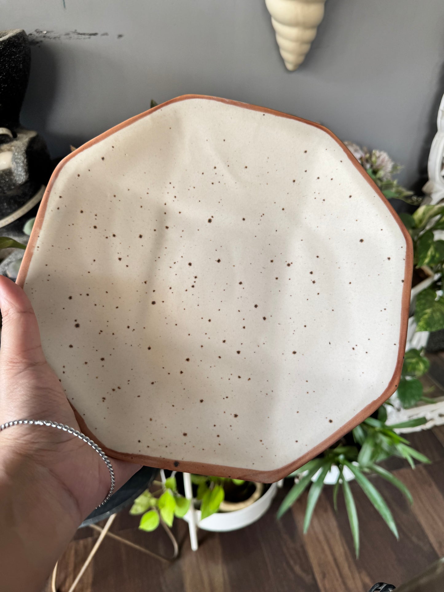 Unique & Exclusive Handcrafted Stoneware Ceramic Octagonal Dinner Serving Plates - Set of 2