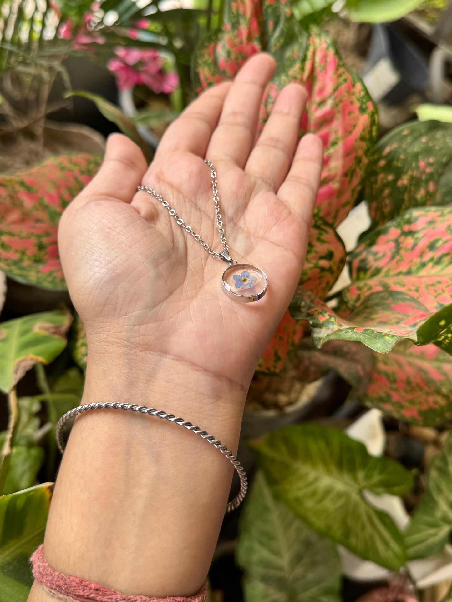 Petite Pendant with Real Forget-Me-Not Flower