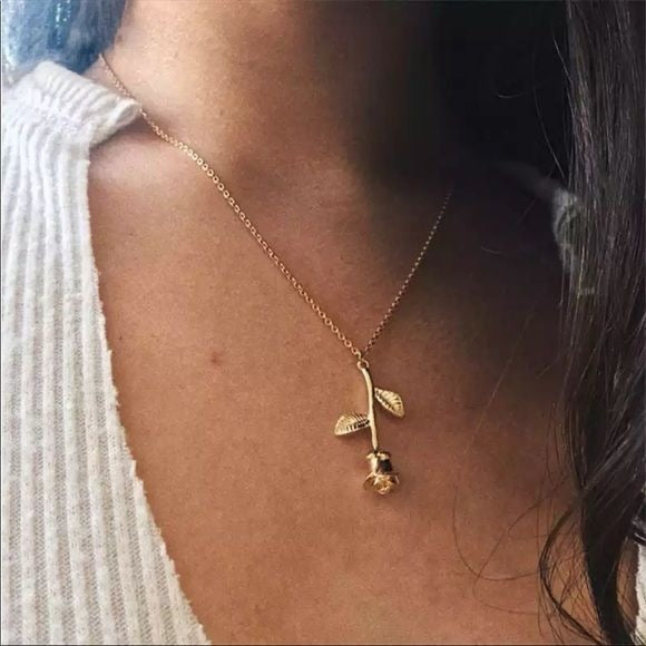 Gold Plated Minimalist Rose Necklace