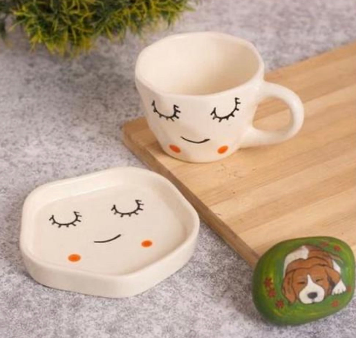 Cute Sleeping Face Cup & Saucer Set