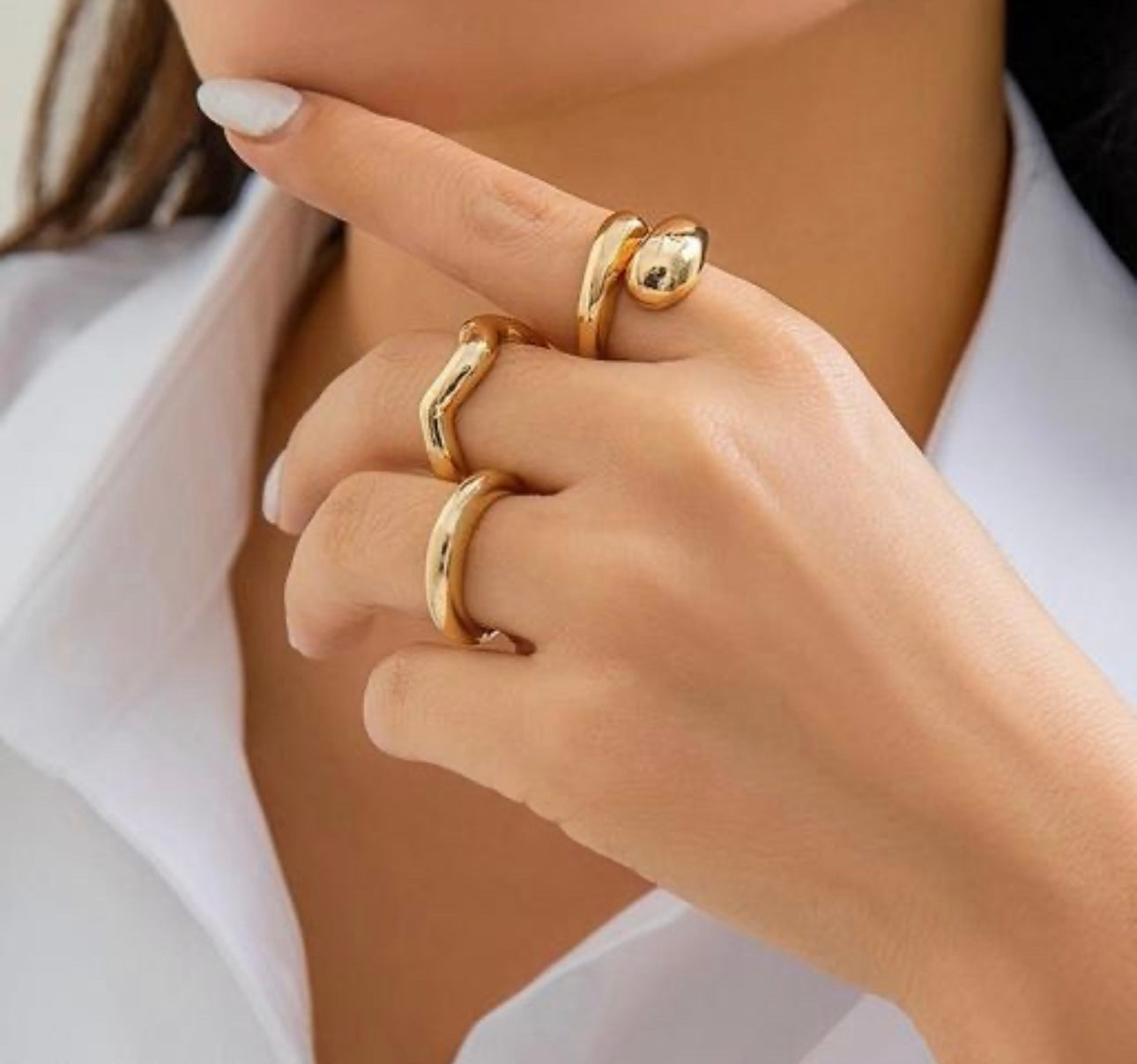 Set of 3 - Chic Irregular Adjustable Rings