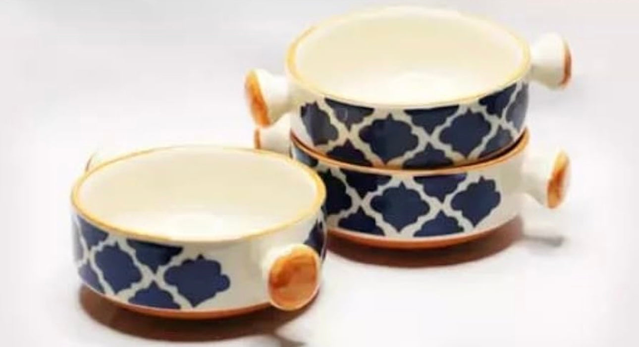 Ceramic Hand Painted Mughal Design Pasta/Soup Serving Bowls - Set of 2