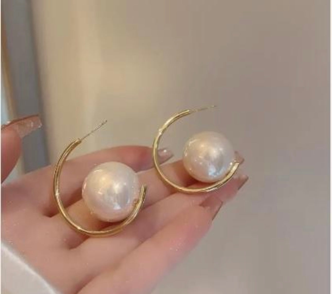 Gold Pearl C-shaped Statement Earrings