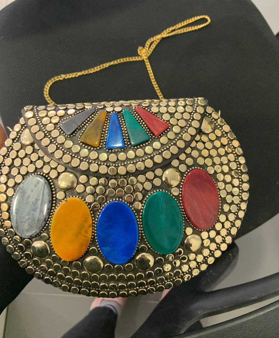 Bohemian Mosaic Gold Clutch with Multi Medallions
