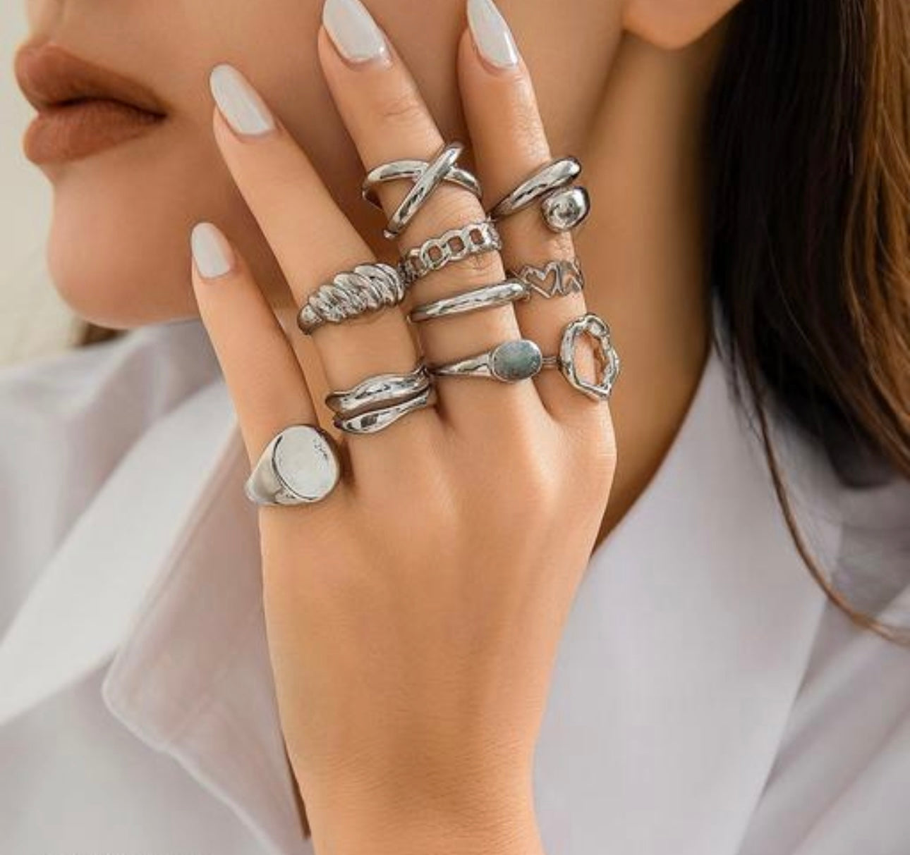 Trendy Irregular Adjustable Rings - Set of 10