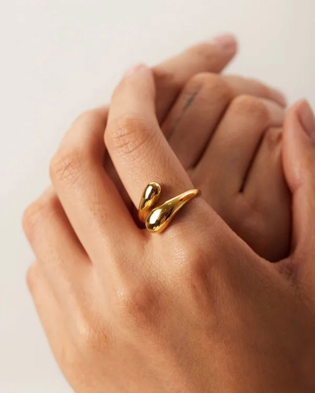 Gold Plated Chunky Hug Shape Drop Ring