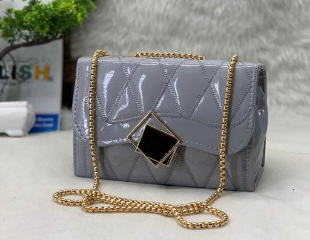 Faux Leather Chain Strap Crossbody Bag