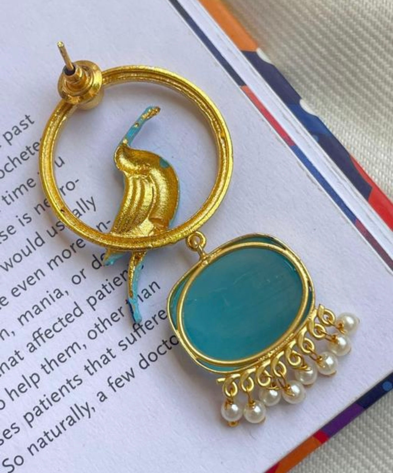 Trendy Natural Colorful Gemstone Bird Statement Earrings