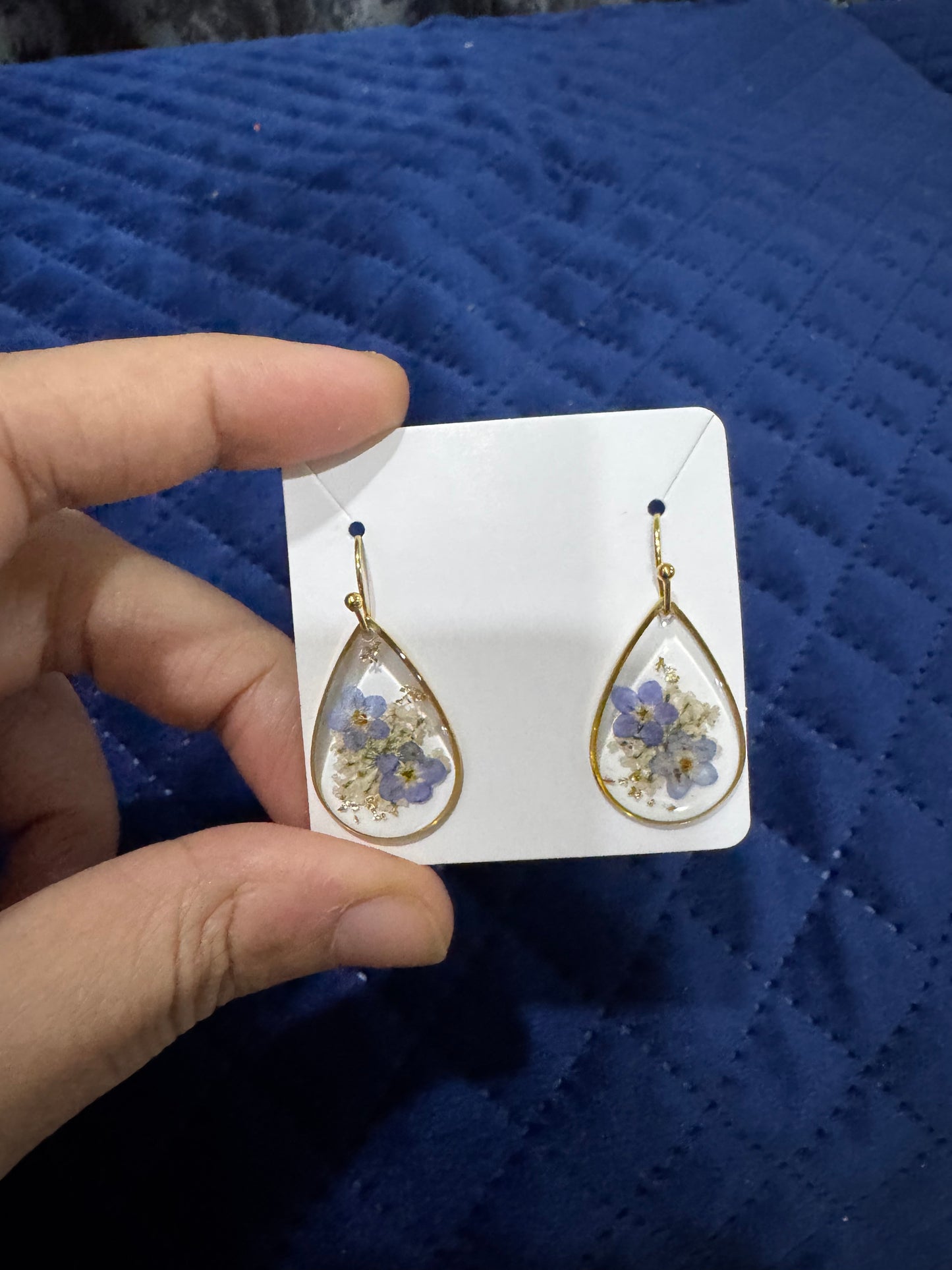 Earrings with Real Forget-Me-Not Pressed Flowers
