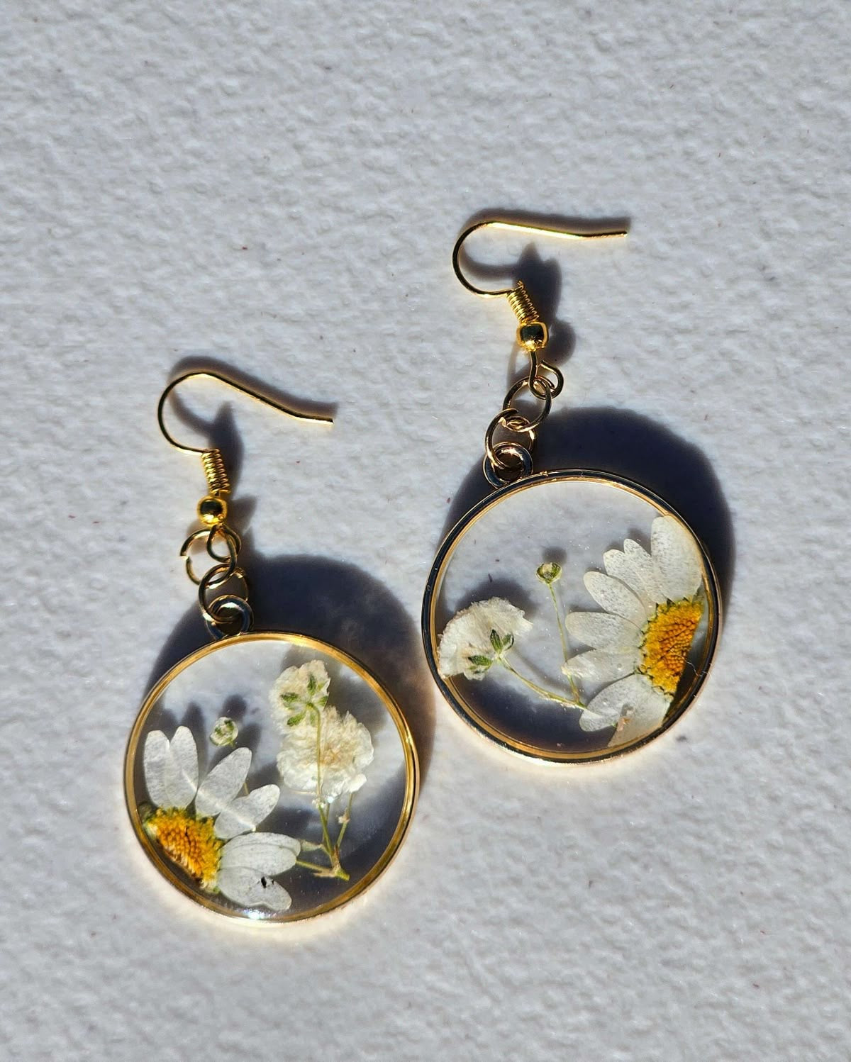 Earrings with Real Pressed Daisy Flowers