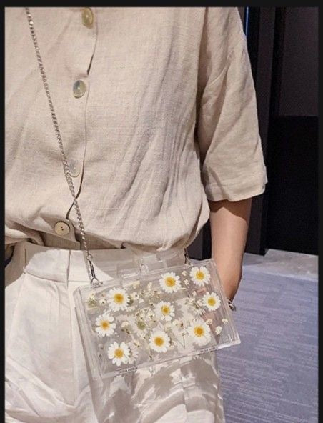 Transparent Clutch/Sling Bag with Real Pressed Flowers