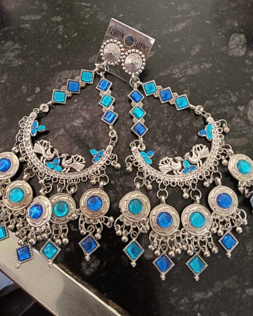 Large Oxidised Boho Jhumka Earrings