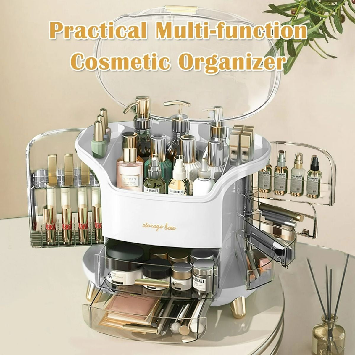 Large Capacity Dustproof Makeup Cosmetic Storage Vanity Box Organiser