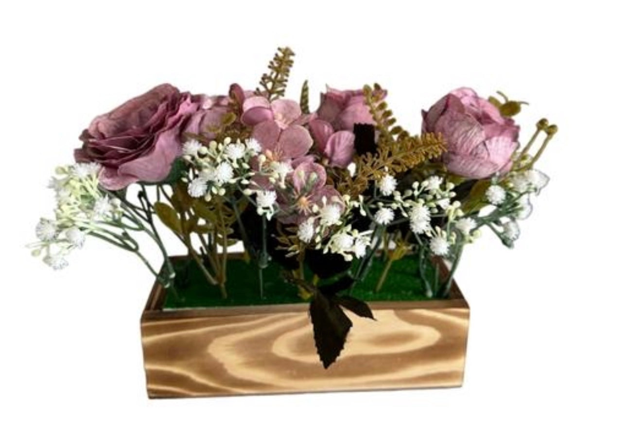 Artificial Flowers with Wooden Vase