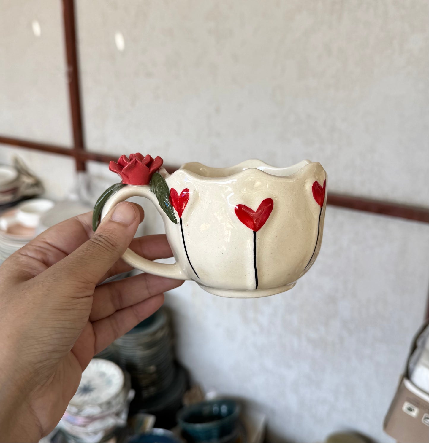 Elegant 3D Flower & Hearts Mug