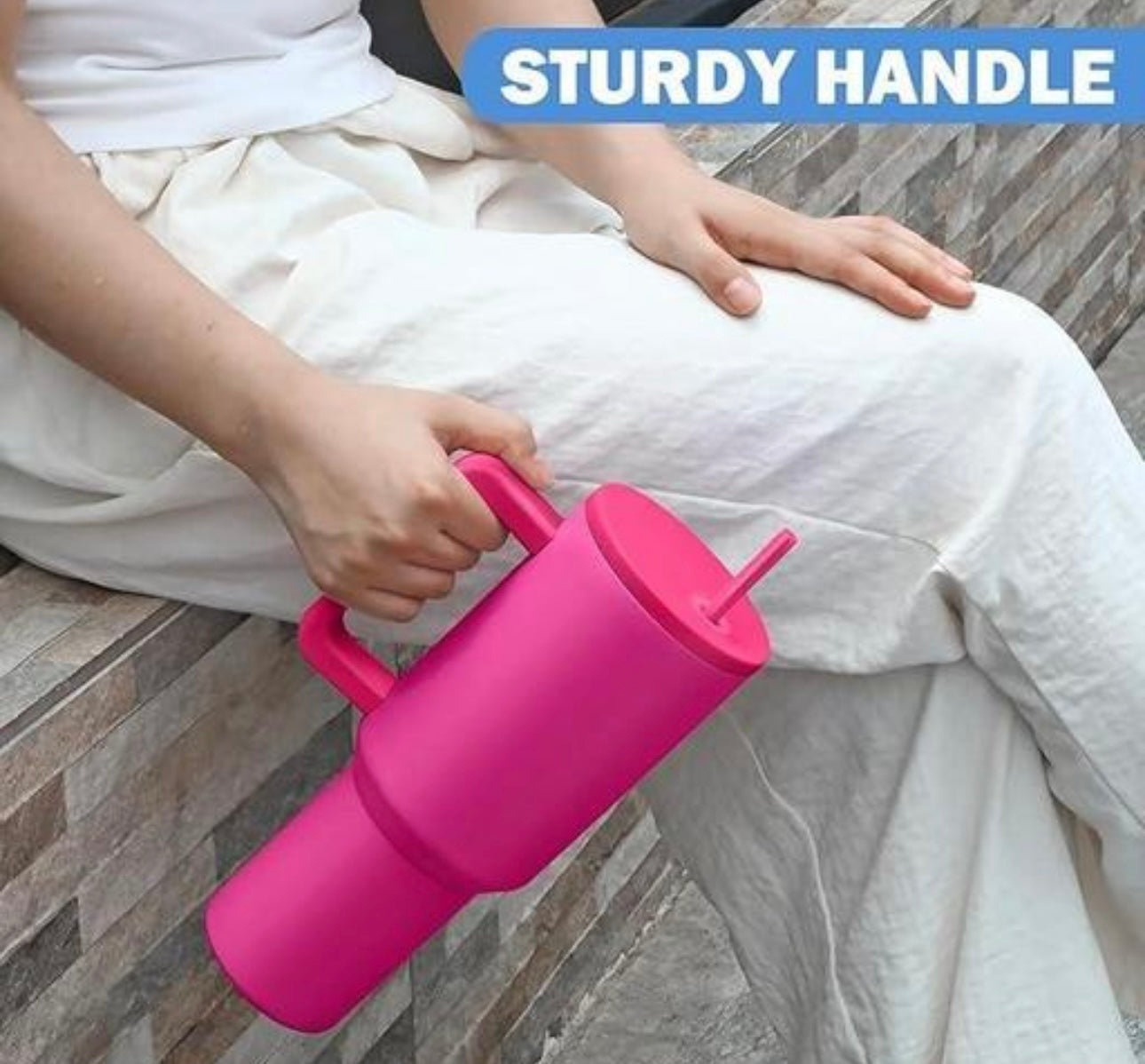 Stanley Mug Imitation Tumbler with Straw & Lid (Fuchsia Pink)